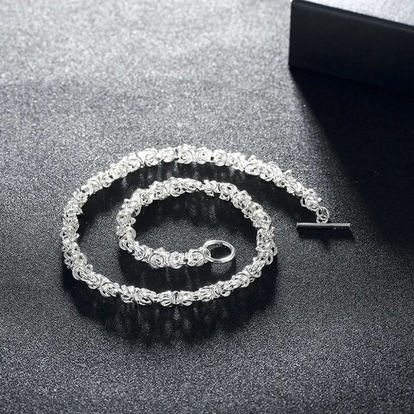 18 Inch Long Toggle Byzantine Chain 7mm Wide Stamped .925 Solid Sterling Silver - Picture 3 of 6